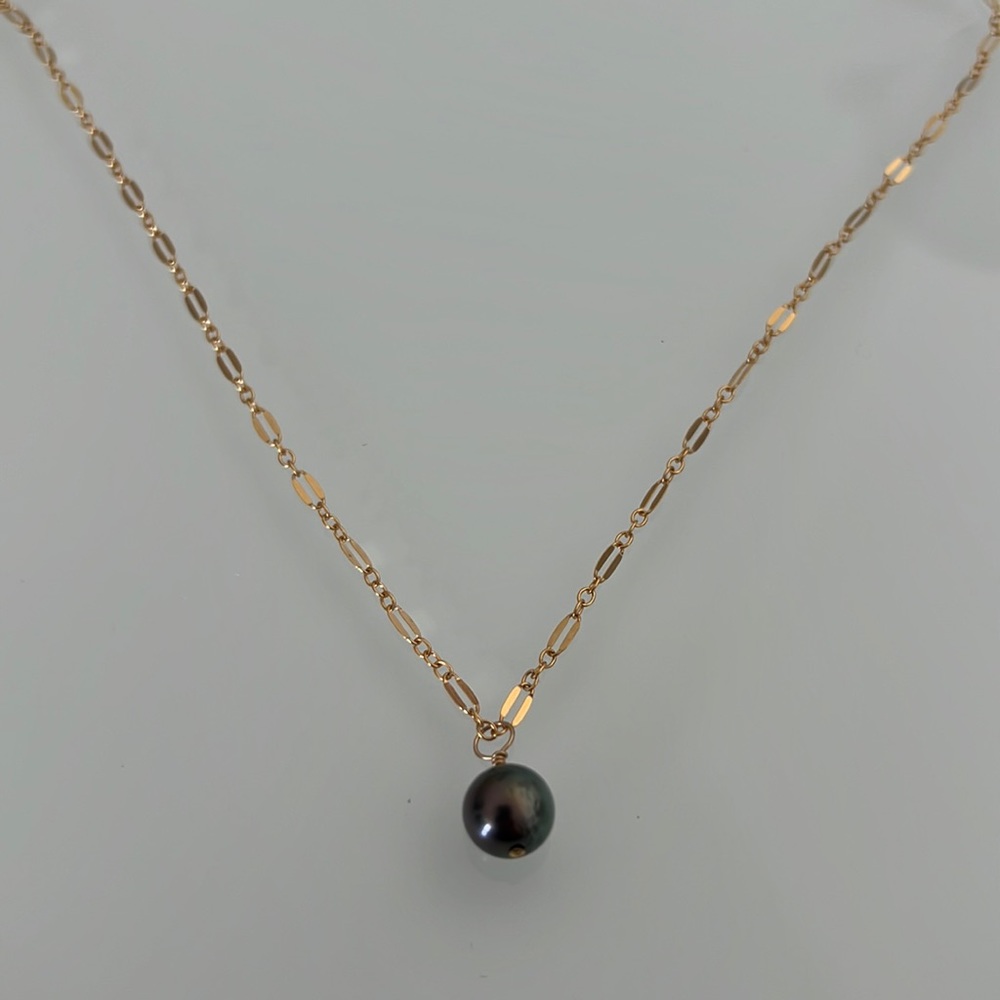 16” Tahitian Pearl 14K Gold Filled Sequin Chain Necklace